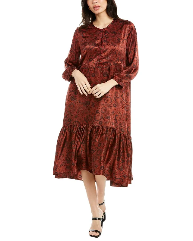 New Markdowns Johnny Was Rust Asteria Tiered Silk Dress