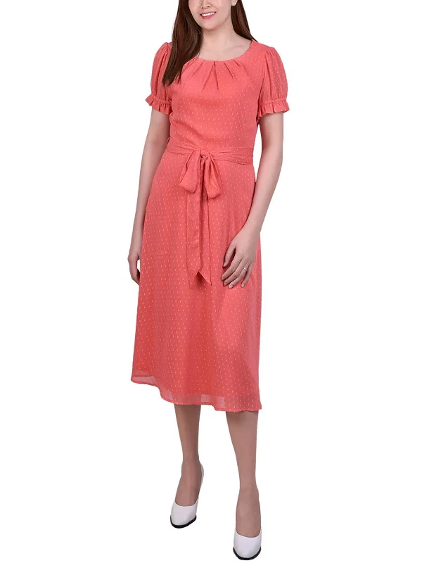 Buy More, Save More Petites Womens Chiffon Knee-Length Midi Dress