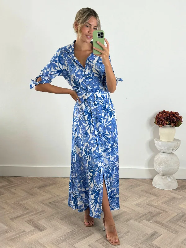 Act Now Daphne Belted Shirt Dress / Palm Print