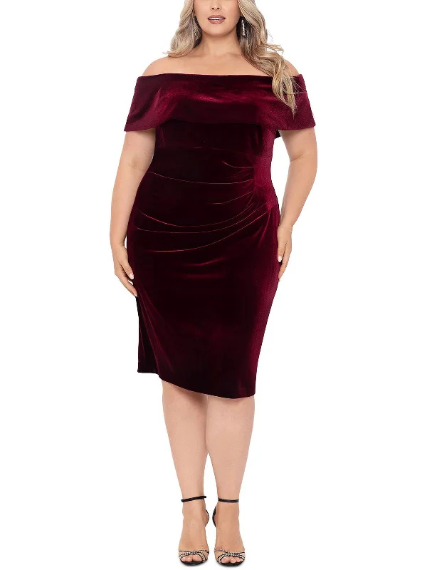 Anniversary Sale Plus Womens Velvet Knee Bodycon Dress