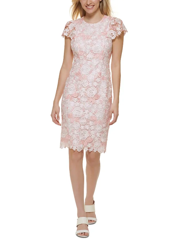 Act Now Petites Womens Lace Overlay Above Knee Sheath Dress