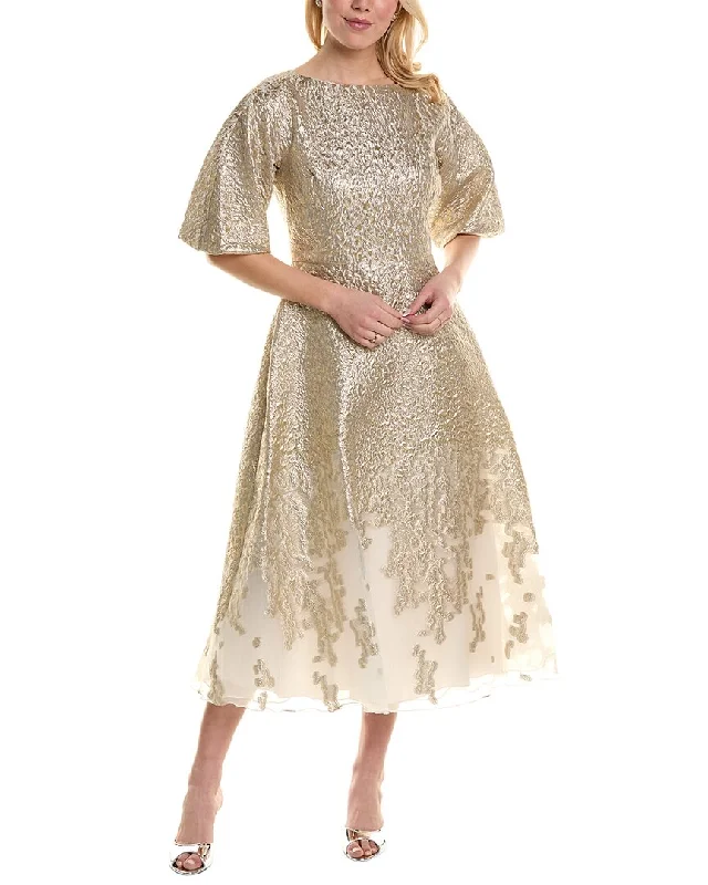 Super Deal Teri Jon by Rickie Freeman Metallic Jacquard Midi Dress