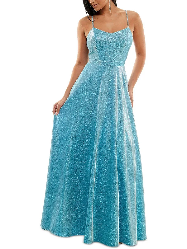 Low Prices Juniors Womens Mesh Back Glitter Evening Dress