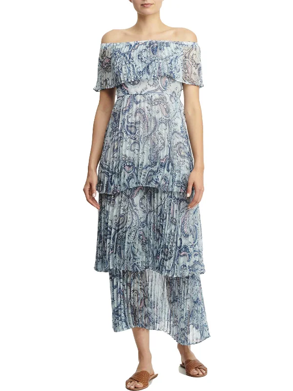 Fantastic Deals Womens Pleated Printed Midi Dress