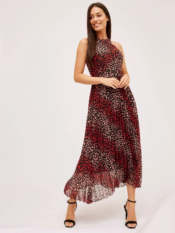 Friends and Family Sale Luisa Belted Pleated Maxi Dress / Multi Black Heart