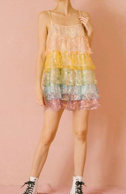 Super Sale Mini Trapeze Swing Dress in Rainbow And Sequin