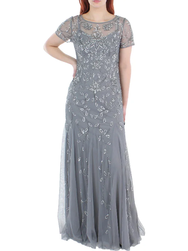 Bargain Blast Womens Sequined Beaded Evening Dress