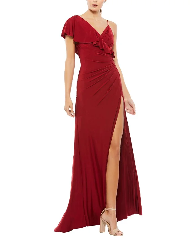 Unmissable Offer Mac Duggal Asymmetric Jersey Ruffled Cap Sleeve Gown