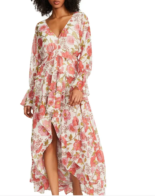 Exclusive Savings Sol Floral Long Sleeve High-Low Maxi Dress in Vintage Rose
