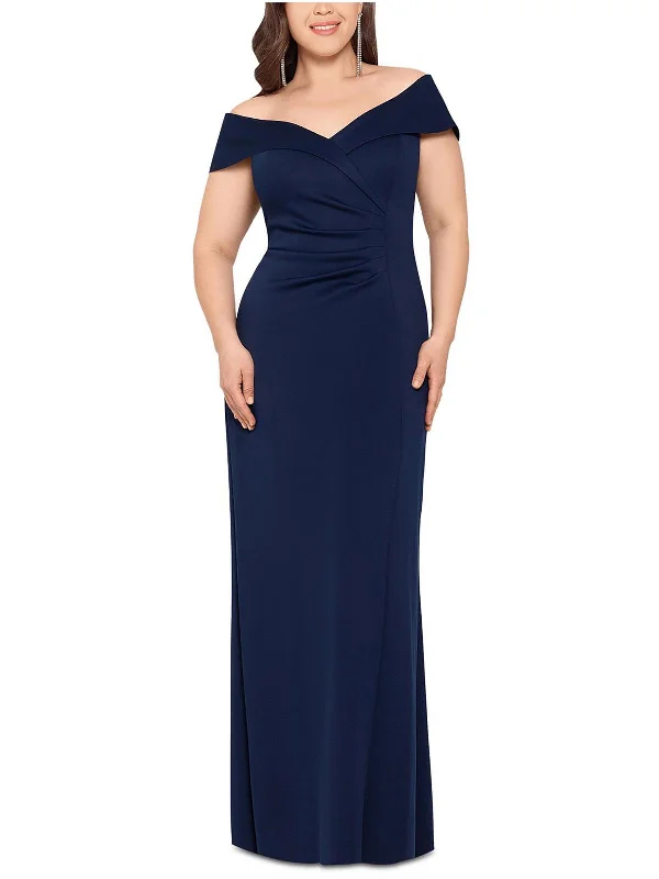 Time-Limited Offer Plus Womens Ruched Long Evening Dress