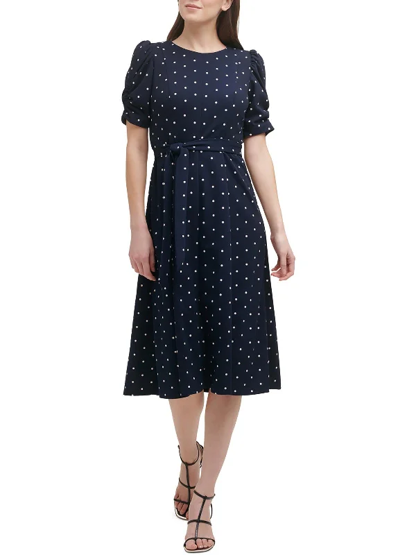 Limited Time Discount Petites Womens Polka Dot Knit Midi Dress