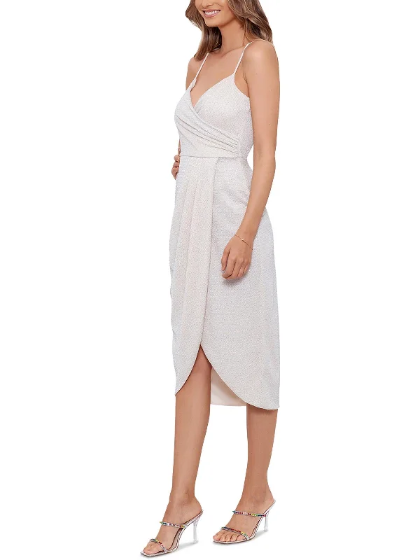 Price Smash Womens Metallic Midi Cocktail and Party Dress