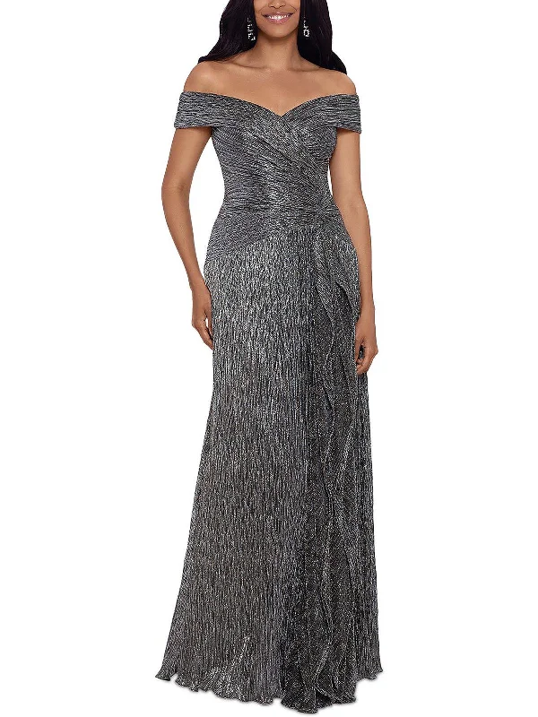 Big Discounts Womens Metallic Ruffled Evening Dress