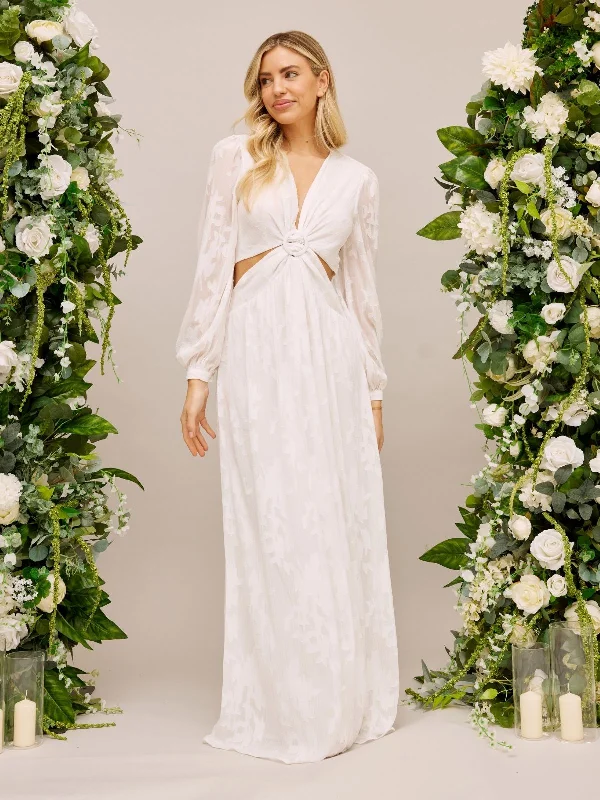 Low Prices Cut Out Maxi Bridal Dress / White Jacquard