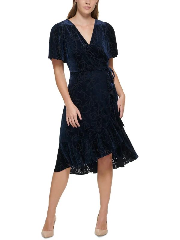 Midnight Sale Womens Velvet Midi Wrap Dress