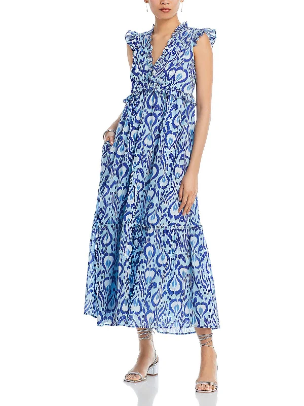 Discount Extravaganza Womens Ruffled Neck Tea-Length Tunic Dress
