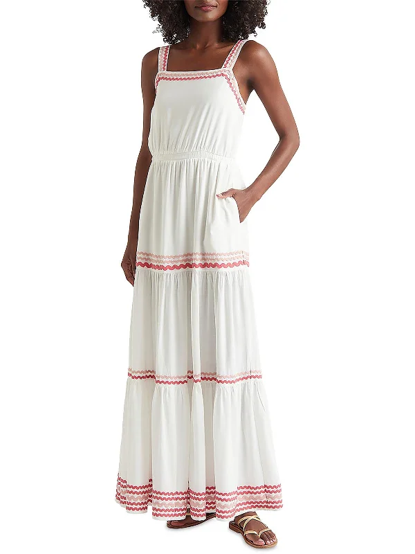 Price Blitz Riviera Womens Rick Rack Trim Elastic Maxi Dress