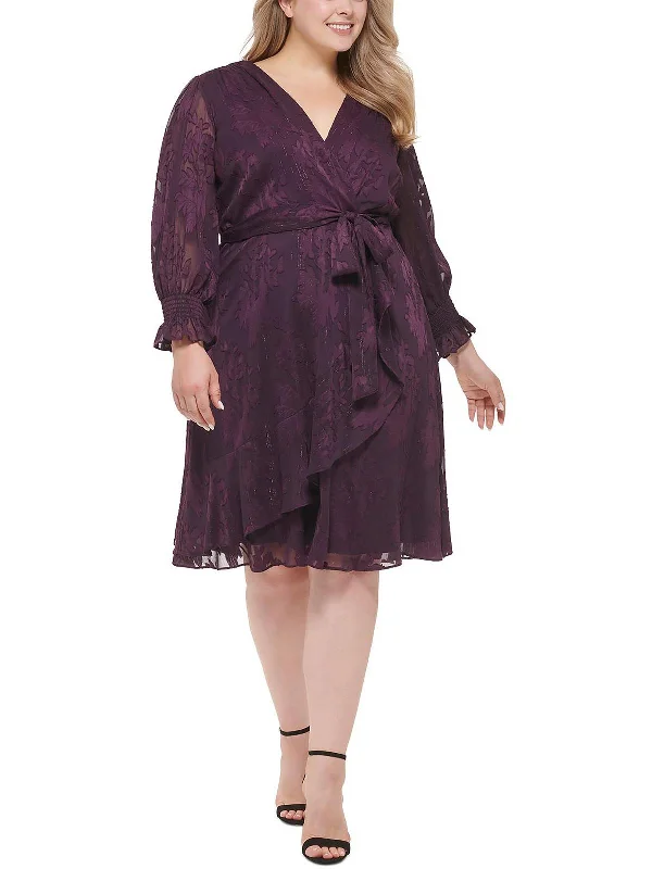 Reduced Prices Plus Womens Chiffon Jacquard Fit & Flare Dress