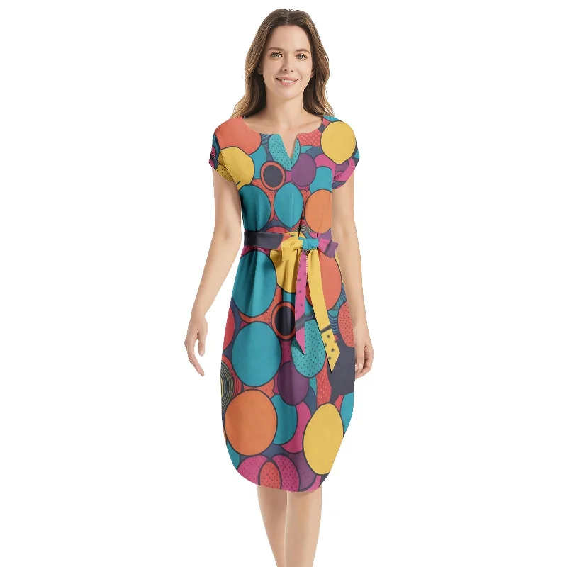 Midnight Sale Notched Neck Belted Dress