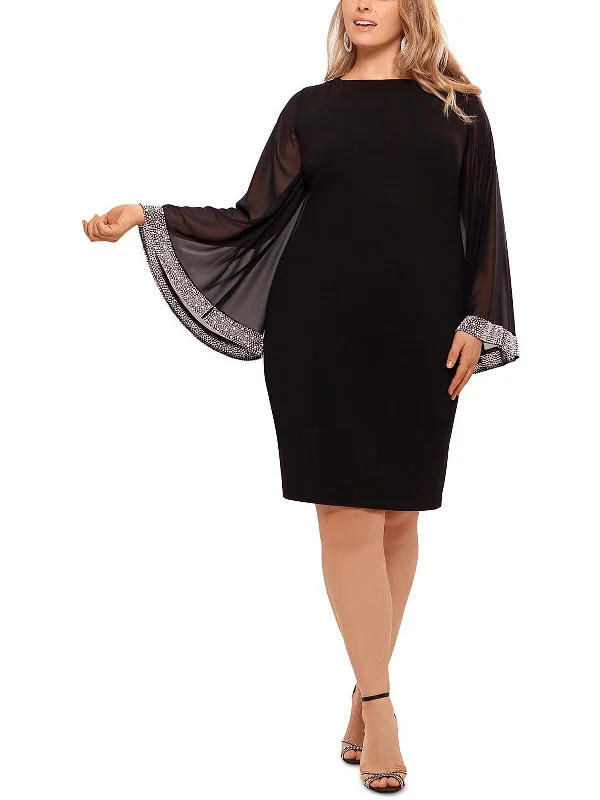 Year-End Sale Plus Womens Beaded Knee Length Shift Dress