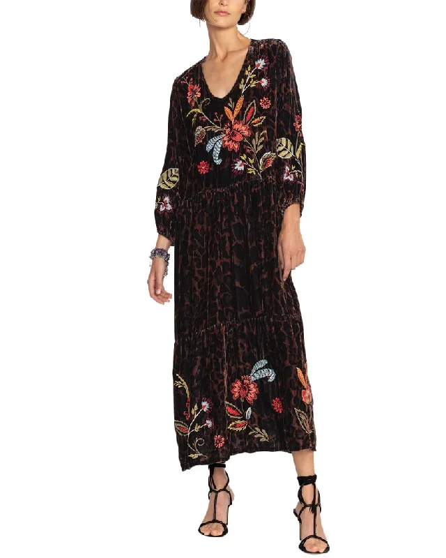 Flash Sale Johnny Was Isabella Velvet Tiered Silk-Blend Dress