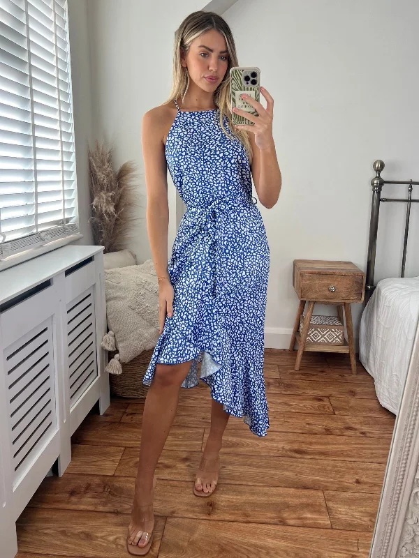 Sale Event Ariana Halter Frill Dress / Blue Pebble