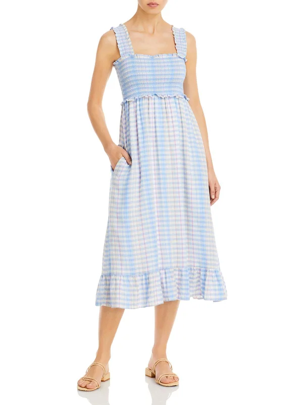 Limited Availability Rumi Womens Gingham Calf Midi Dress