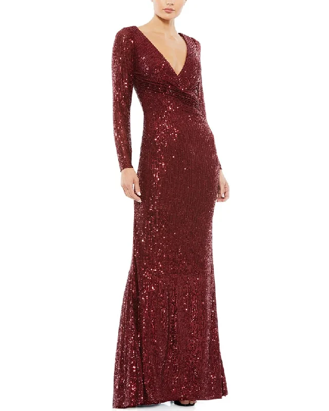 Great Deals Mac Duggal Sequined Faux Wrap Column Gown
