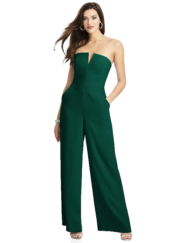 Don't Wait Strapless Notch Crepe Jumpsuit with Pockets