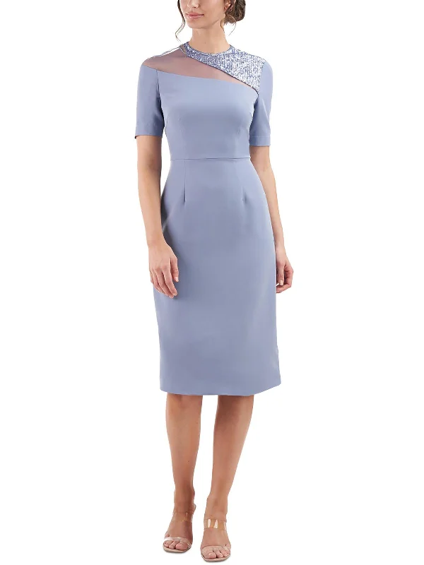Huge Savings Womens Mesh Inset Knee Length Cocktail and Party Dress