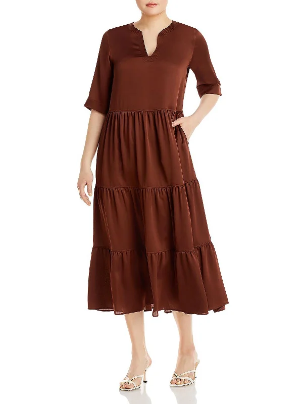 Stock Up and Save Selma Womens Split Neck Long Maxi Dress