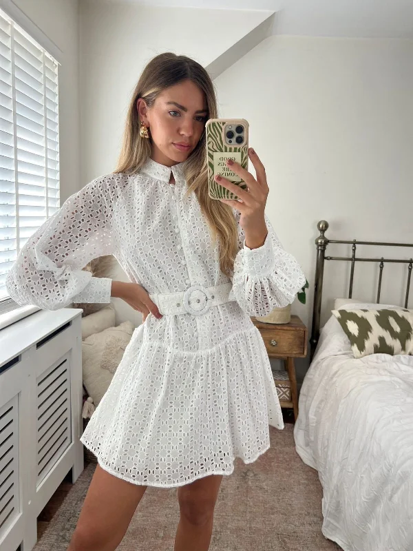 Reduced Prices Carmen Broderie Mini Dress in White