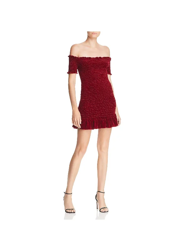 Blowout Sale Womens Smocked Velvet Mini Dress