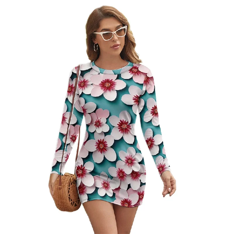 Weekend Special Women's Long Sleeve Round Neck Slim Dress