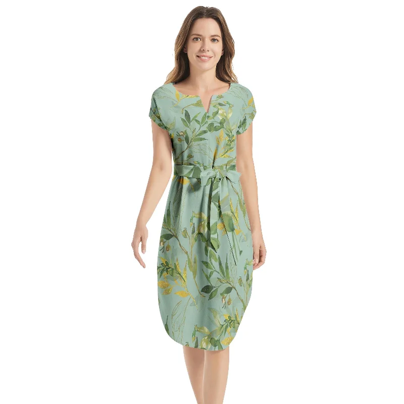 Instant Savings Notched Neck Belted Dress