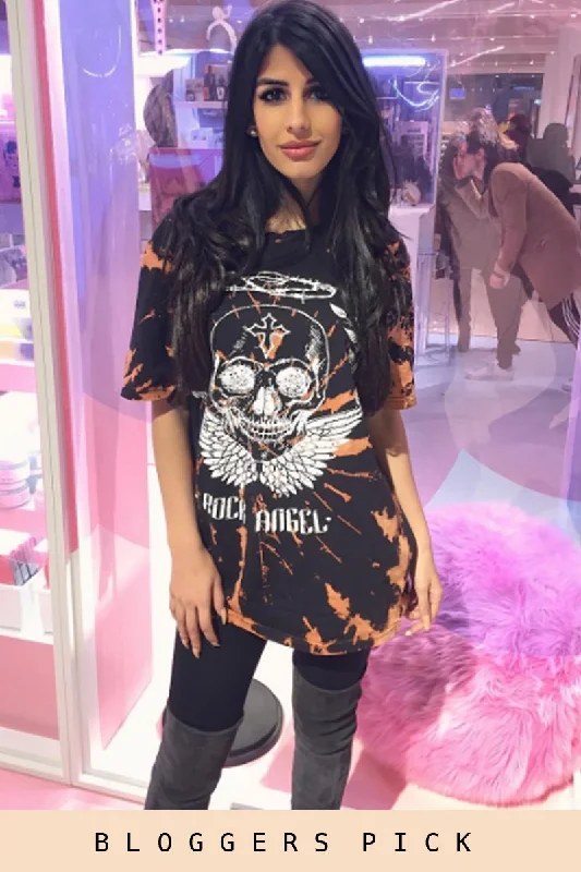 Crazy Deals Black Acid Wash Tie Dye 'Rock Angel' T-Shirt Dress - Thea