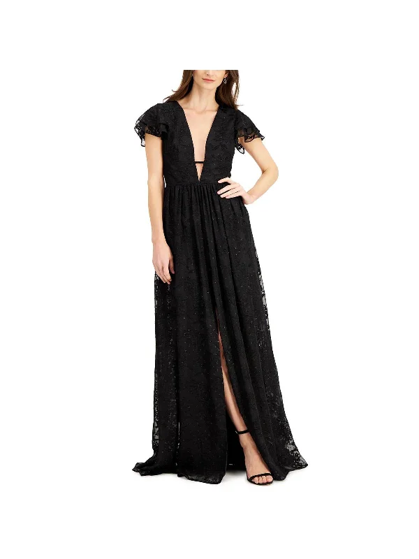 Midnight Madness Womens Metallic Maxi Evening Dress