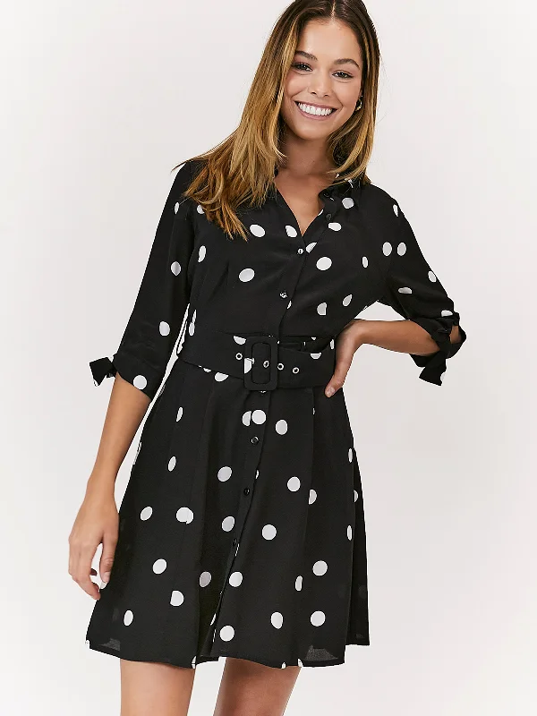 Price Drop Alert Olivia Mini Belted Shirt Dress / Mono Spot