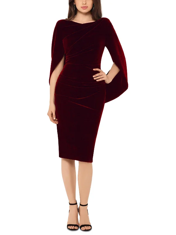 Amazing Deals Petites Womens Velvet Cape Sleeves Cocktail and Party Dress