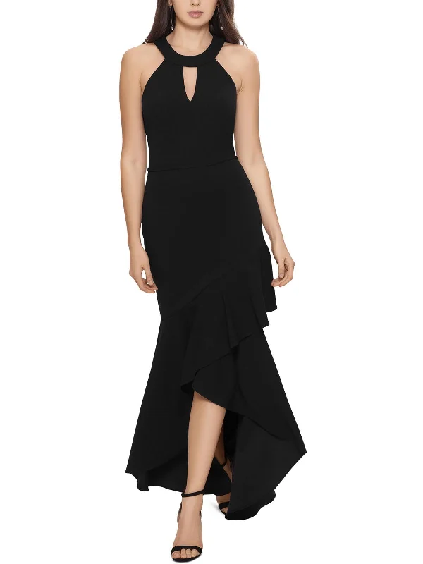 Markdowns Womens Halter Ruffled Evening Dress