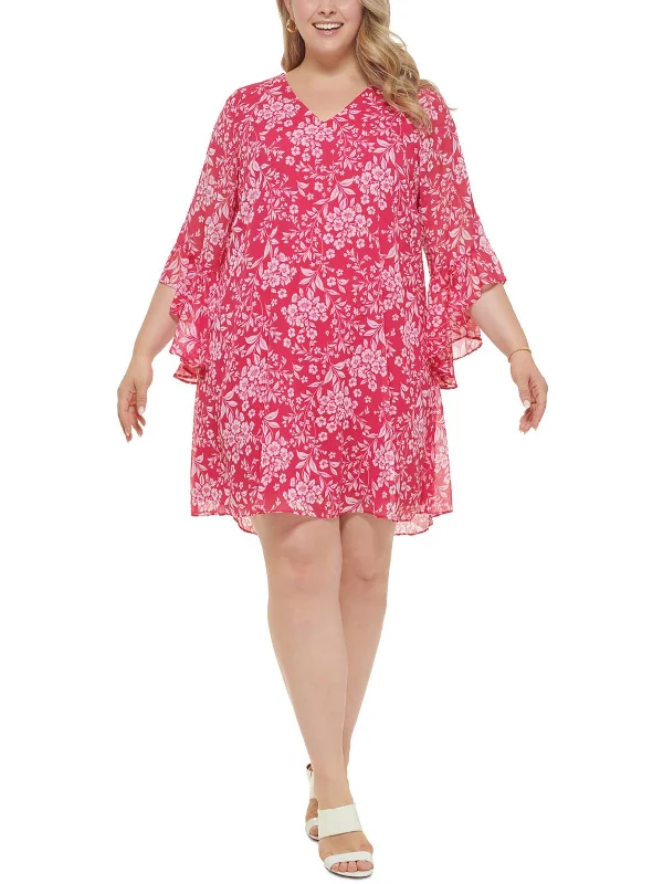 Huge Discounts Plus Womens Floral Knee Shift Dress