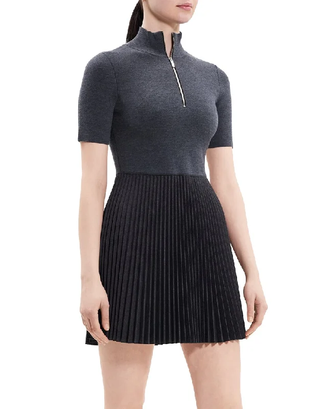 Online Only Theory Zip-Up Combo Wool-Blend Sweaterdress