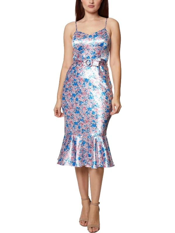 Limited Time Womens Satin Midi Fit & Flare Dress