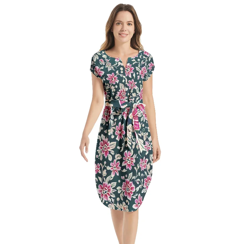 Weekend Special Notched Neck Belted Dress