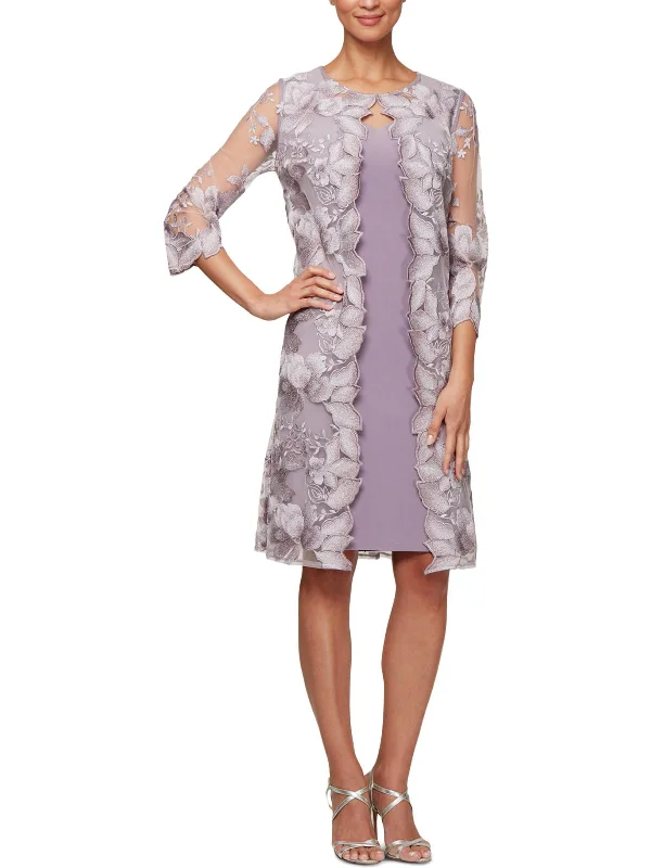 Value Deals Womens Embroidered Sheer Overlay Midi Dress