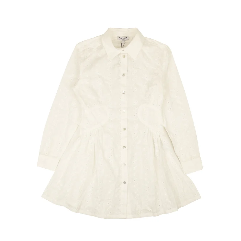 One-DAY Sale White Cotton Eyelet Long Sleeve Dress
