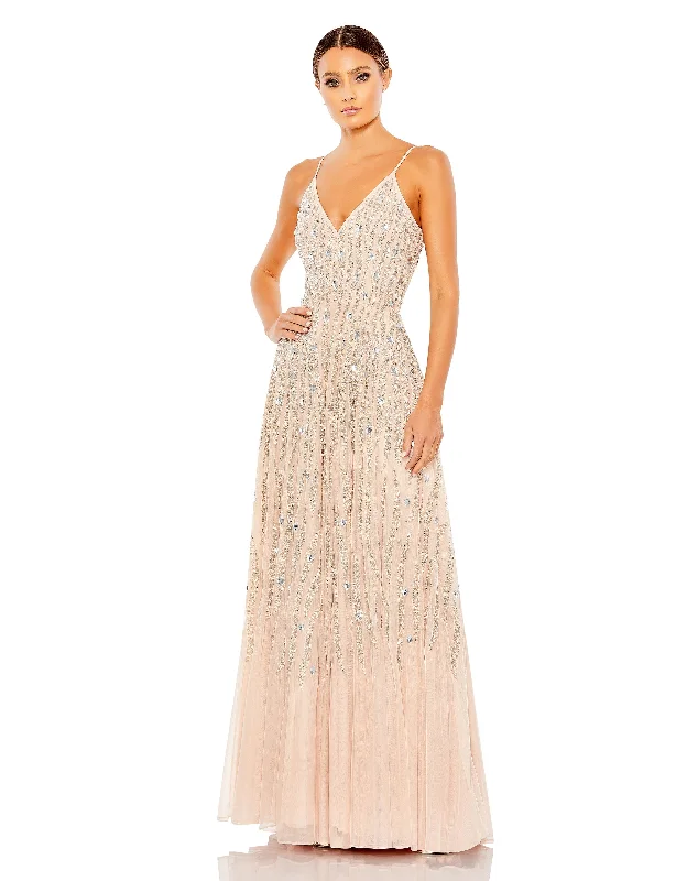 Today's Special Embellished V Neck Sleeveless Column Gown