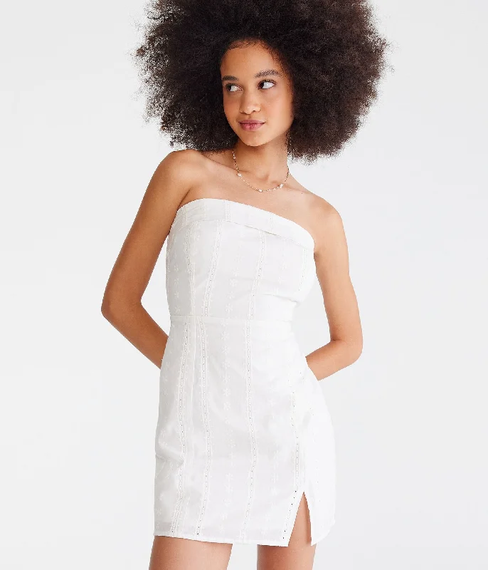 Markdowns Aeropostale Solid Eyelet Bandeau Mini Dress