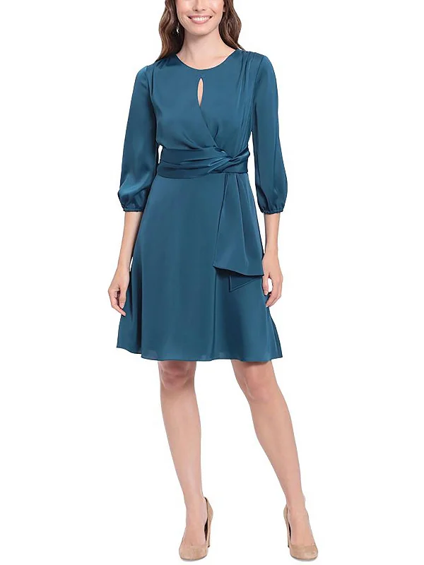 Limited Quantity Petites Womens Satin Mini Fit & Flare Dress