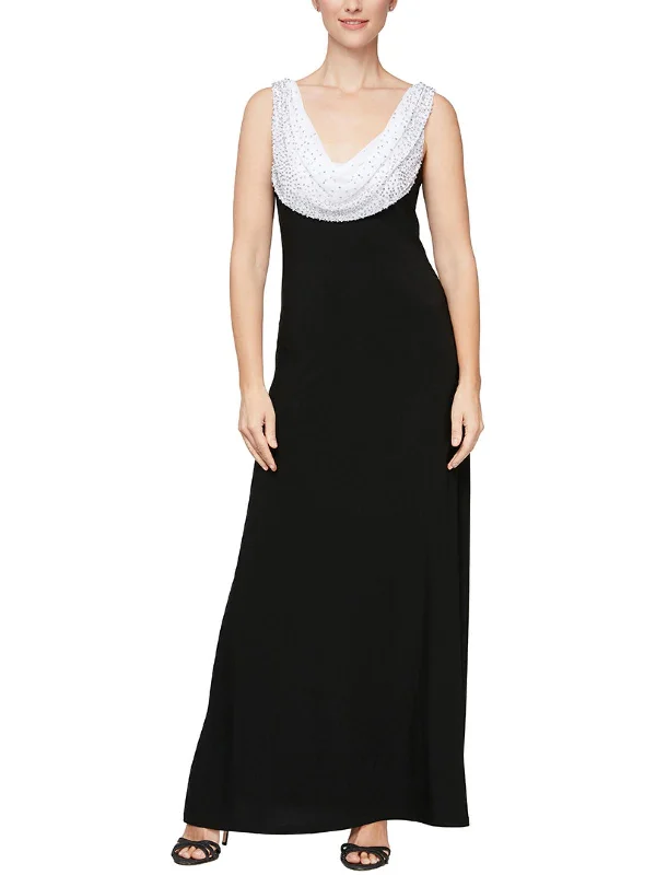 Bonus Savings Womens Embellished Cowl Neck Evening Dress